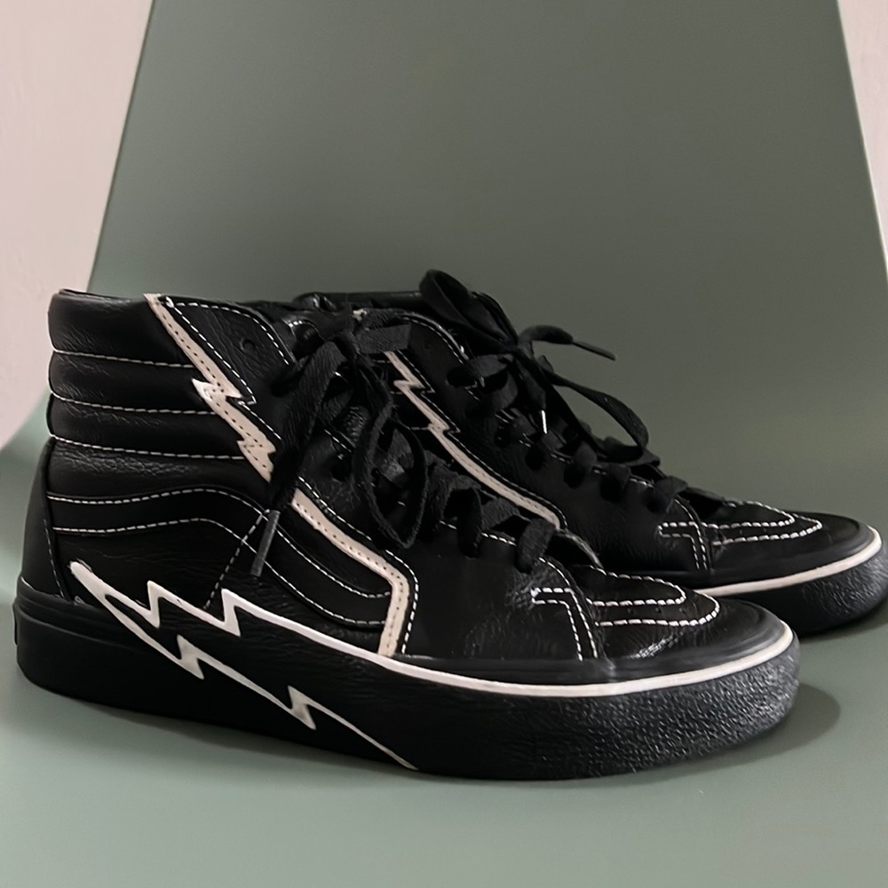 Vans Sk8 Hi Black Leather Lightning Bolt - Size 6 Men - 7.5 Women